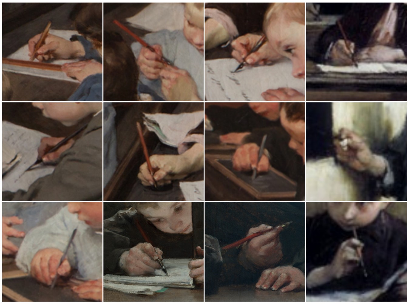 Shows 12 close-ups of hands writing purely as illustration of the post.